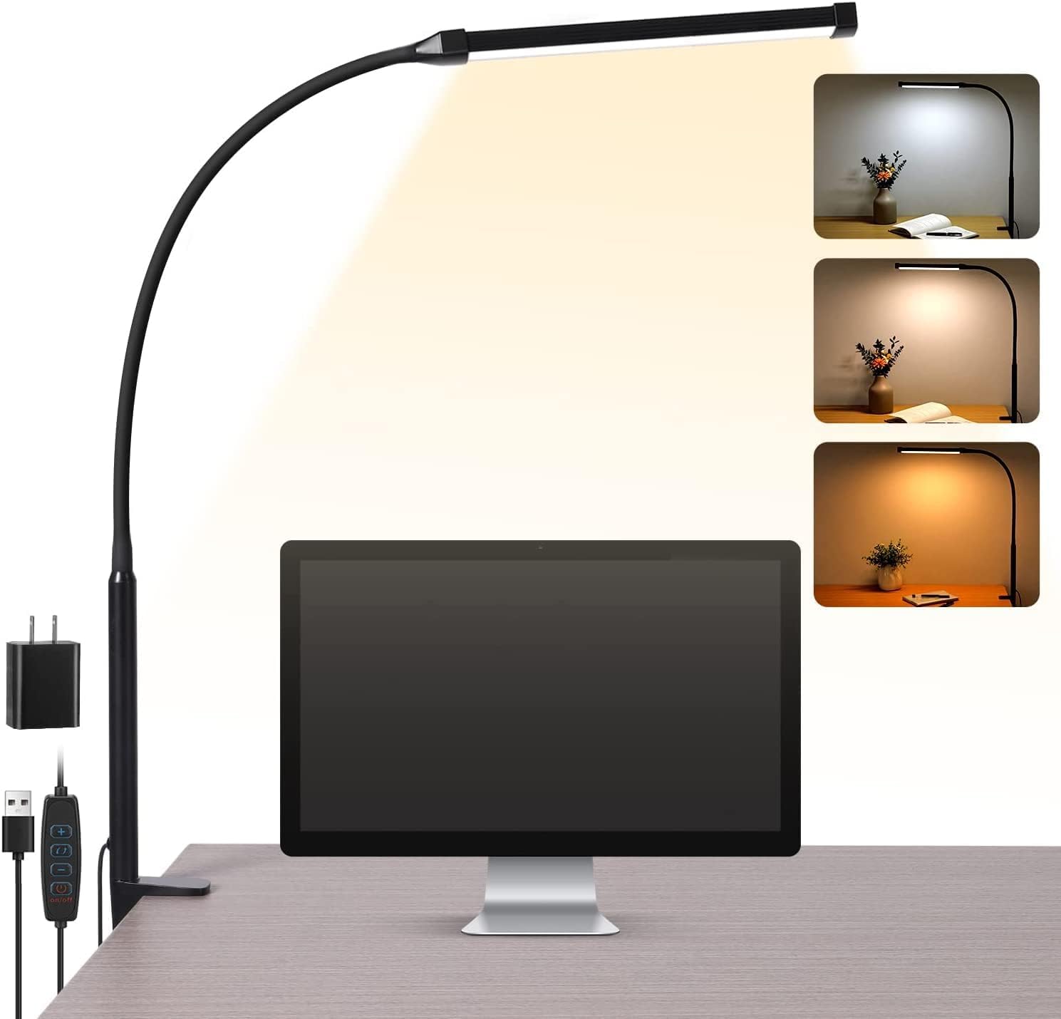 Black Clamp-On LED Desk Lamp